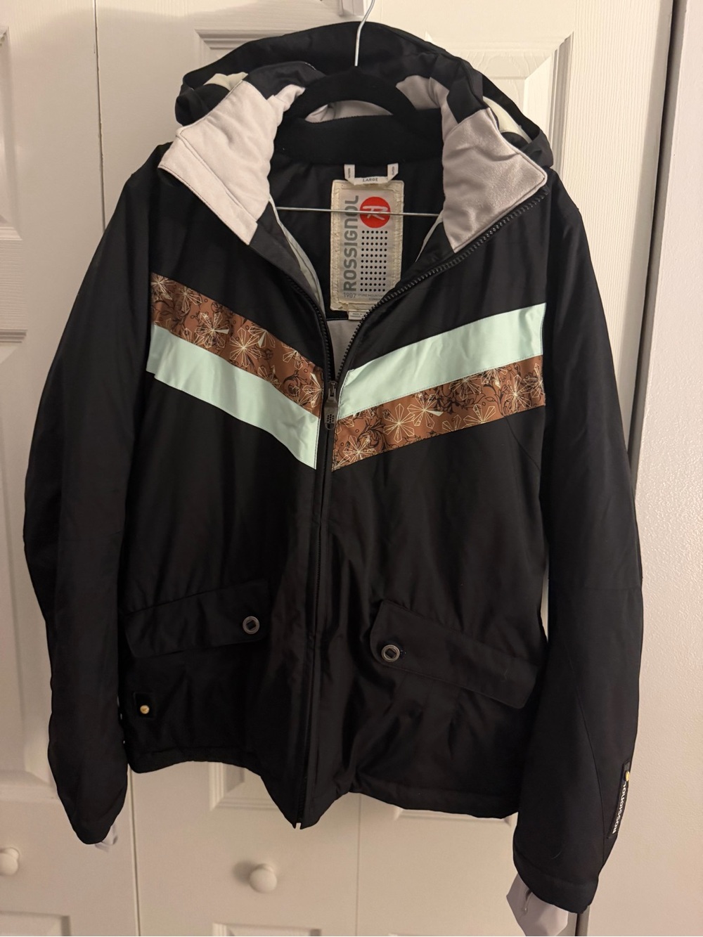 Rossignol W Fizzle Pro Ski Jacket Black Chevron Snowflake Print • Size Large